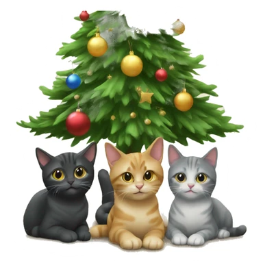 Four cats sitting under a Christmas tree  sticker