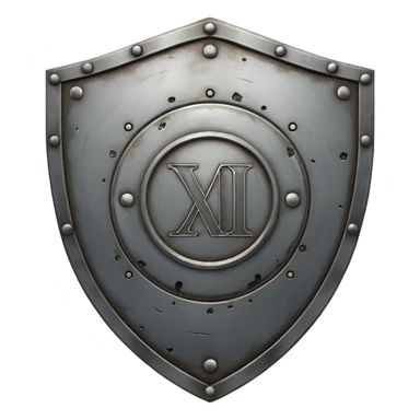 a steel shield with engraved roman numerals for zero—looks battle worn sticker