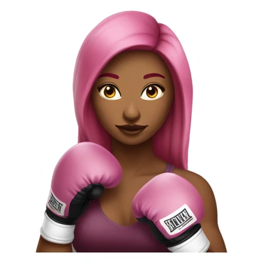 Beautiful tattooed  burgundy long haired woman boxing with pink gloves sticker