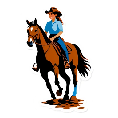 Horse and girl western rider in mud sticker