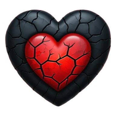 iOS style emoji, dark fantasy heart, black cracked heart, red inner glow, glossy sticker