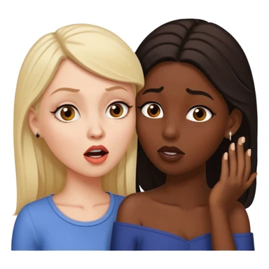 Devious white woman whispers gossip in shocked black woman's ear. sticker