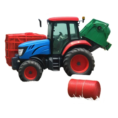 Blue tractor and red round baler  sticker