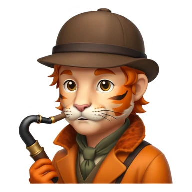 Tiger Sherlock Holmes with pipe and deerstalker hat sticker
