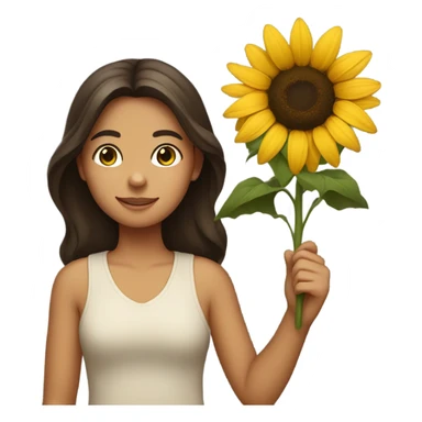 Brunette girl holding a sunflower sticker