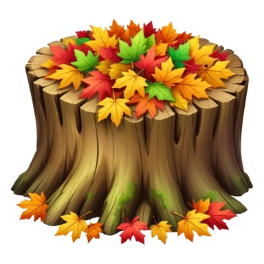 tree trunk with pile of leaves preparing for winter sticker