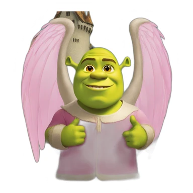 shrek with yellow wings in pink castle sticker