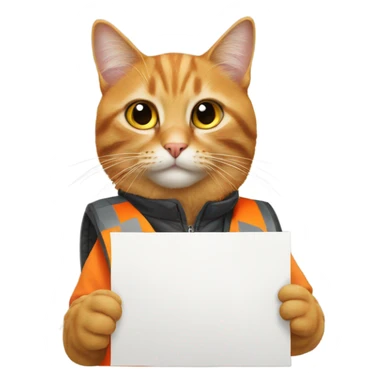 cat with a sign and an orange vest sticker