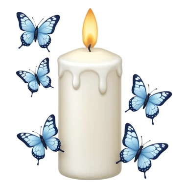 white candle with butterflies sticker