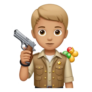 A kid with a pistol sticker