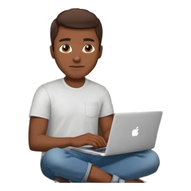 Homme développeur de teint noir, assis dans un coin cosy de son salon un week-end, ordinateur portable ouvert affichant du code. Lumière naturelle douce, ambiance calme. Habillé simplement (t-shirt clair, jean ou short), tasse de café/thé à côté. sticker