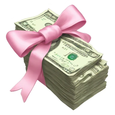A bunch of dollars, tied with pastel pink bow sticker