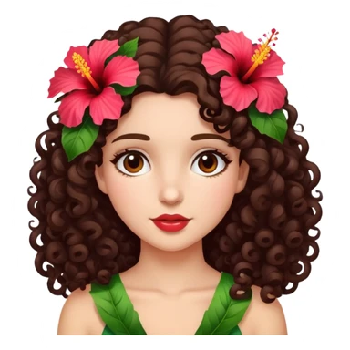 curly brunette with hibiscus in her hair  sticker