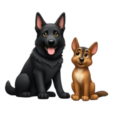 All black German shepherd with squirrel sticker
