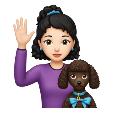 Ponytail black hair girl with brown Poodle say goodbye  sticker