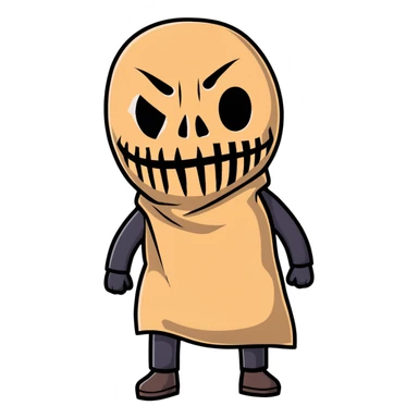 horror character with torn burlap sack mask, full body, spooky, ominous posture sticker