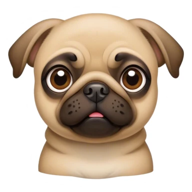 Cinematic Comical Fawn Pug Portrait Emoji, Head tilted dramatically with an exaggeratedly amused expression, featuring a glossy fawn coat with a smooth finish, wide, expressive dark eyes filled with playful disbelief, Simplified yet hilariously expressive features, highly detailed, glowing with a slightly sassy glow, high shine, dramatic yet playful, stylized with an air of cheeky mischief, bright and endearing, soft glowing outline, capturing the essence of a spirited and over-the-top companion, so meme-worthy it feels like it could side-eye its way into internet fame instantly! sticker