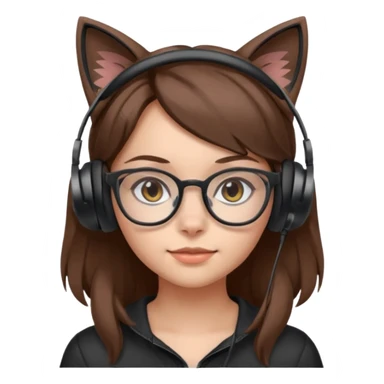 fille brune a lunette avec casque oreille de chat noir et gris sans boucle d'oreille sticker