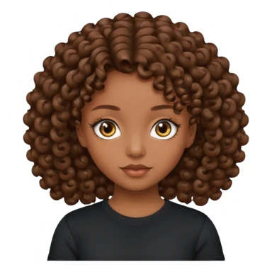 beautiful girl with brown hair and curls, with smocked eyes in a black T-shirt sticker