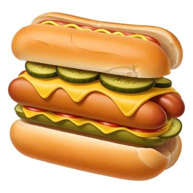 Hot dog in a bun with mustard and pickles on it sticker