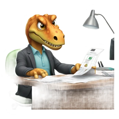 sad office dinosaur with receipt sticker