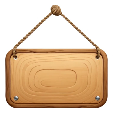 3D cartoon style wooden hanging signboard, smooth polished wood texture, rounded edges, detailed wood grain, thick twisted ropes going through holes on both sides, hanging rope knots visible, isolated on white background, soft shadow, high resolution, digital illustration, centered composition sticker