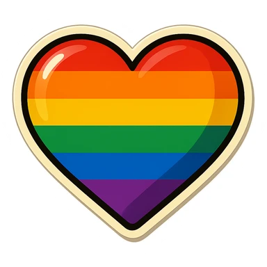 pride heart, bold outlines, vintage look, rainbow colors sticker