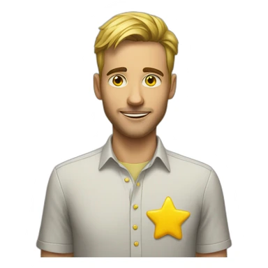 A man wearing a yellow star on thé left of his shirt sticker