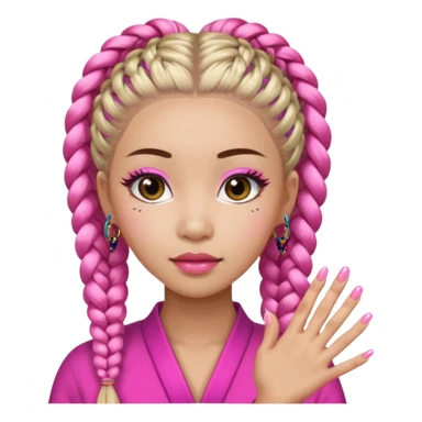 Une chinoise en Corée-du-Sud avec des faux ongles roses et des faux cils et des tresses africaines sticker