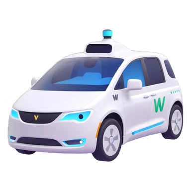 Waymo self-driving car, modern and clean, visible sensors and lidar, no background, 3D emoji style, Slack emoji ready sticker