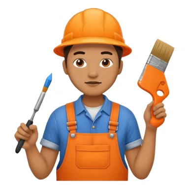 painter in orange overalls standing sticker