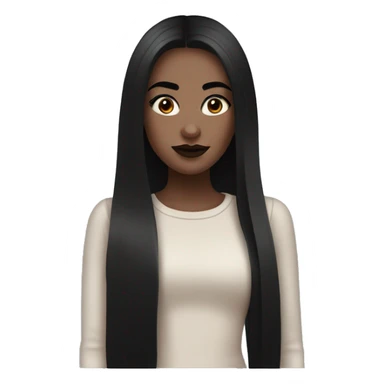 A girl with thin black eyebrows and long black hair and eyeliner with brown lipstick  sticker