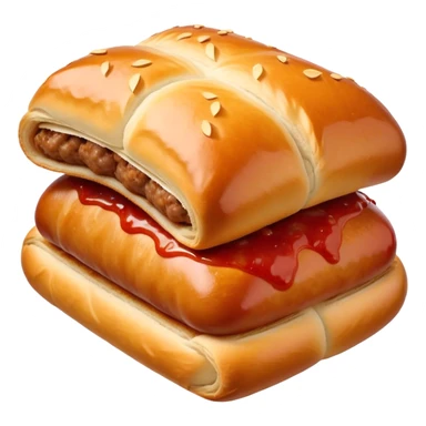 a sausage roll with a line small amount of tomatoe sauce on top sticker