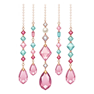 Rose-colored pastel glistening glossy sparkly shiny glittery hanging crystals pearls and beads and gemstones decorations sticker