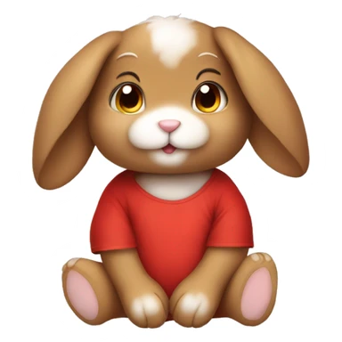 Cute feminine Fluffy brown rabbit teddy wearing red tshirt sitting floppy ears sticker