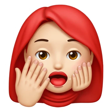 Emoji blushing and covering mouth with hand while being red sticker
