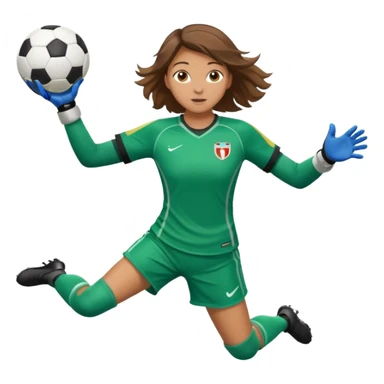 make a girl goalie diving through the air with one soccer ball in her hands sticker