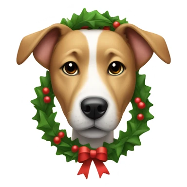 Dog wearing a Christmas wreath round its neck sticker