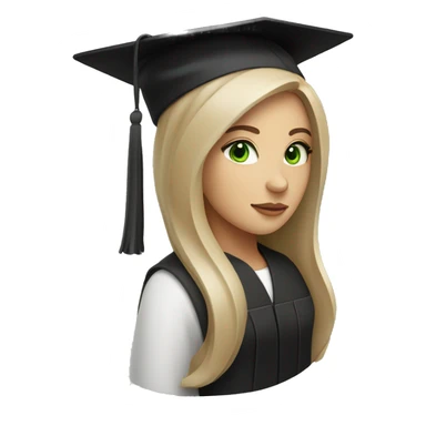 Long brown hair white woman with black graduation hat and green eyes sticker