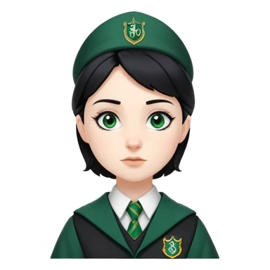 Pansy Parkinson in harry potter, wear hogwarts slytherin uniform, black hair, not wearing hat sticker