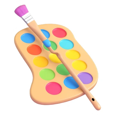 painter's palette with brush, 3D emoji style, pastel colors, plastic effect, no text sticker