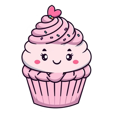pastel pink cupcake with cute face and sprinkles sticker