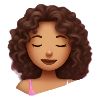 curly brunette girl sleeping in pink sheets sticker