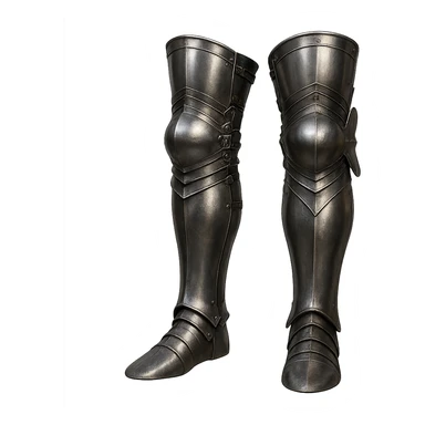 highly detailed realistic steel platelegs leg armor, metallic shine, medieval fantasy style, no shoes, no sabatons, no boots, leg armor ending with a clean edge at the bottom sticker