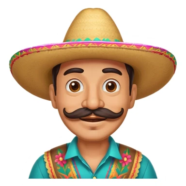 funny Mexican character with a big mustache and sombrero, smiling sticker