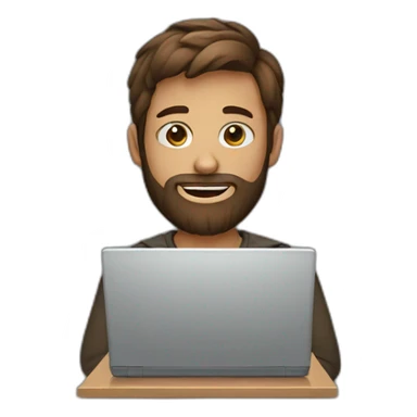 Boy with brown beard and laptop sticker