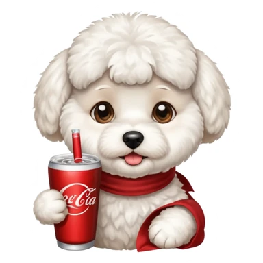 A cute bichon drinking cola sticker