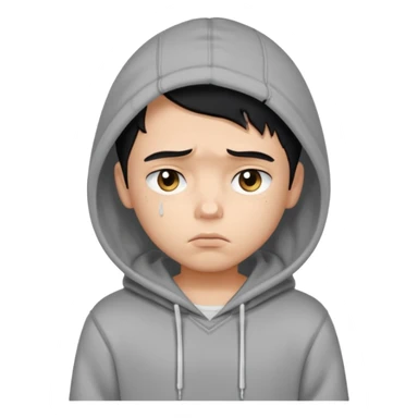 a pretty bratz boy with black hair and a grey hoodie looking sad sticker