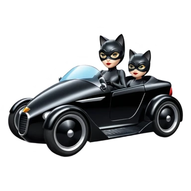 Hot rod comical Cat Woman’s stealth burglar sporty futuristic pursuit mobile two seater car (reclined seating position) sticker