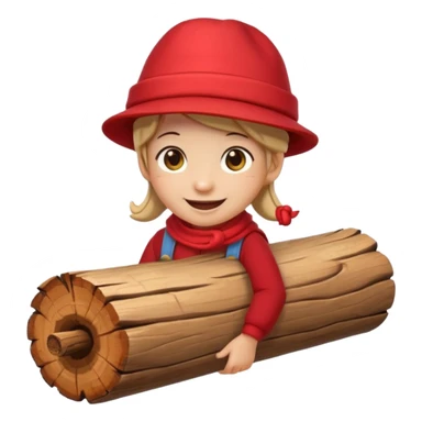 create a small, clean and expressive emoji in the style of Discord emojis, featuring the Catalan ‘Cagatió’ (Tió de Nadal). The emoji should show a cute wooden log with a friendly smiling face, wearing the traditional red ‘barretina’ hat, with small simple legs sticker